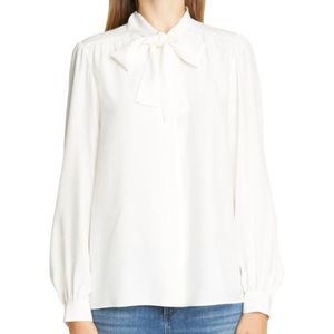 LAFAYETTE 148 Cecile Tie Neck Silk Blouse In Cloud